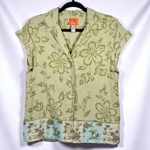 Hearts of Palm Woman Hawaiian Shirt Size‎ 10 Floral Tropical Print Button Up VTG